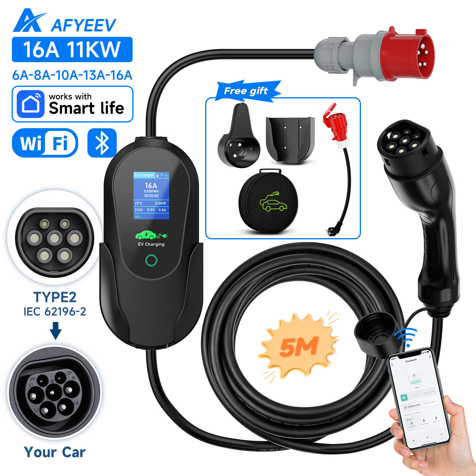 Type 2 Portable Ev Charger 11Kw Cee - AFYEEV Type2 Caricatore EV portatile 11KW