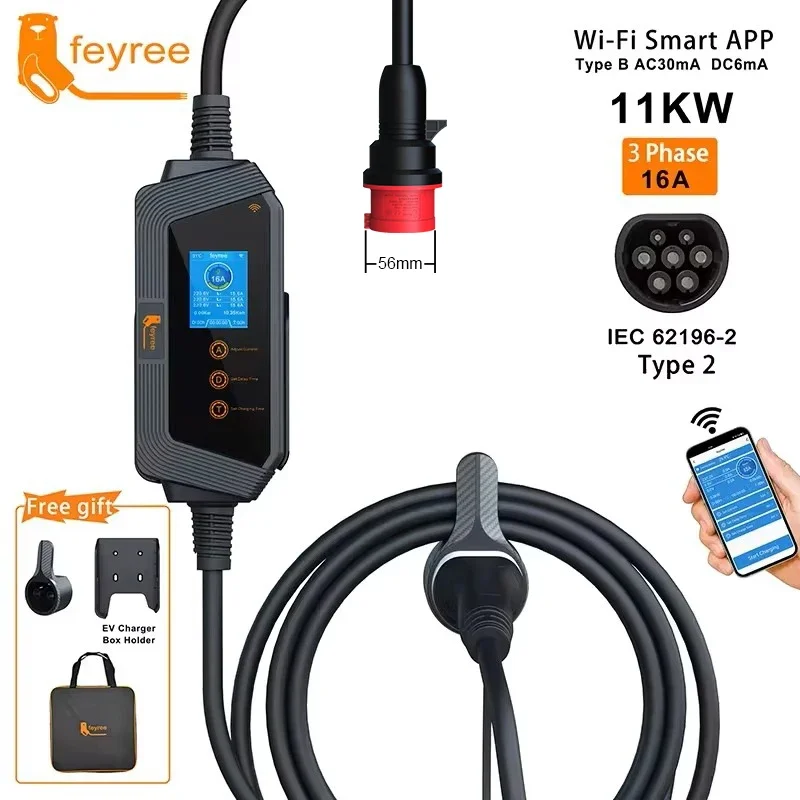 Caricatore EV Portatile Feyree - Type 2 Portable Ev Charger 11Kw Cee recensione e prezzo